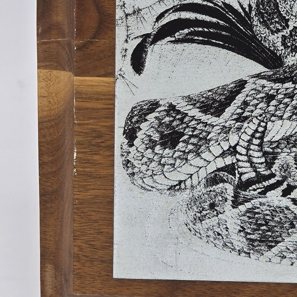 1966 Charles Beckendorf Metal Etching on Wood Base Rattlesnake & Roadrunner - Picture 4 of 5